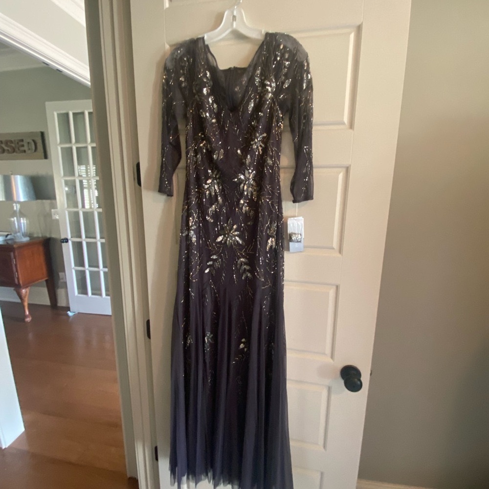Elegant Charcoal with Gold Silver accents Evening Gown MOB OR MOG